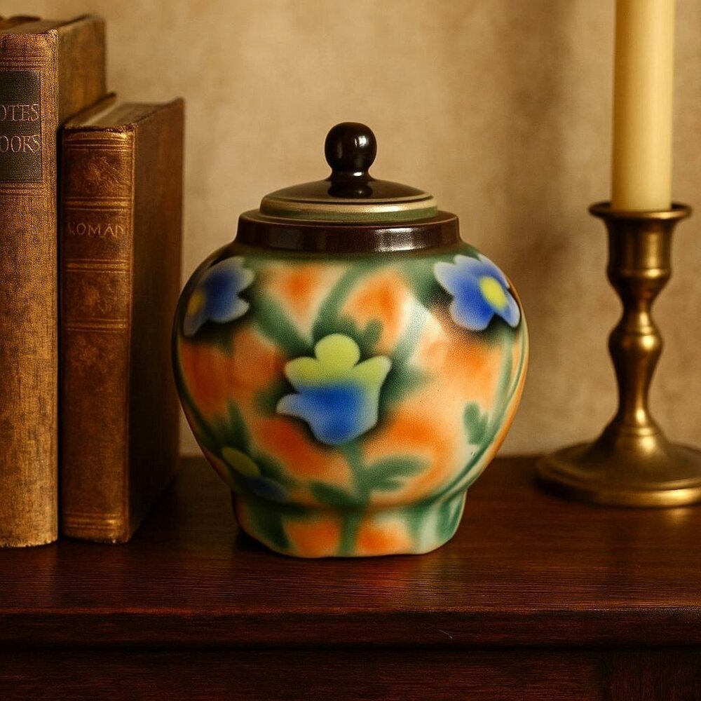 VTG Floral German Ginger Jar Retro Apothecary Style Home Decor Accent Pottery